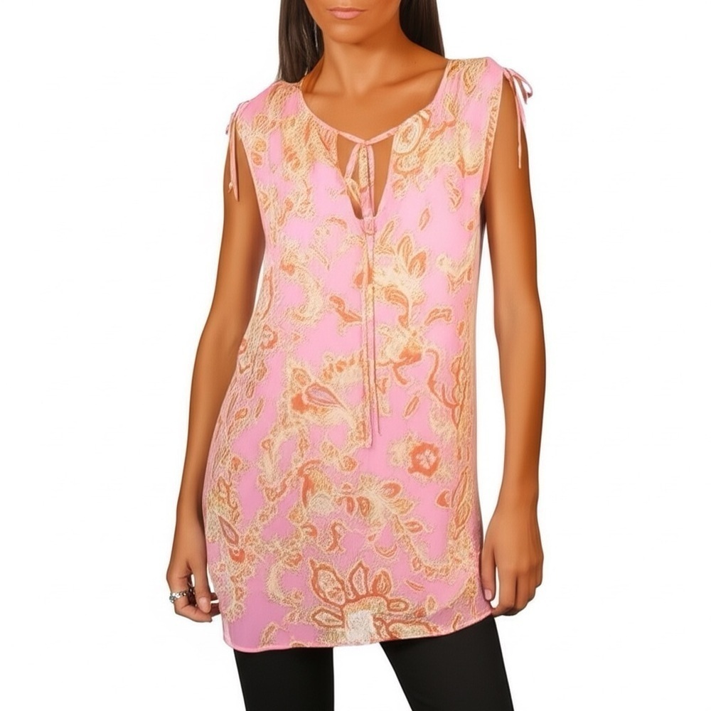 TALBOTS Women’s PINK Sheer Paisley Top Size M